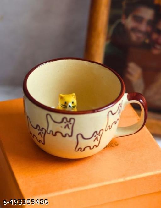 Handmade Animal Ceramic Coffee Cup | Cute Puppy & Kitty Tea Mug | Aesthetic Artisan Drinkware