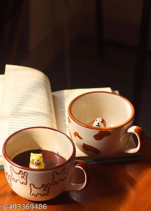 Handmade Animal Ceramic Coffee Cup | Cute Puppy & Kitty Tea Mug | Aesthetic Artisan Drinkware
